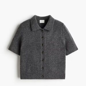 H&M Charcoal Gray Short-Sleeve Button-Up Knit Top
